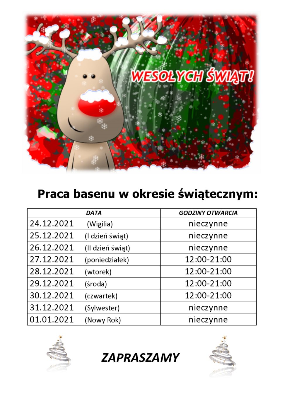 Praca Basenu W Okresie świątecznym Gosir Osiecznica